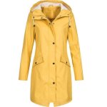 Trench femme - funmoon - impermable - capuche - long - coupe - vent - jaune
