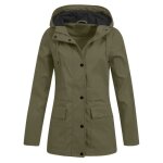 Trench femme - funmoon - impermable - capuche - vert arme - coupe - vent