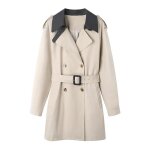 Trench femme - funmoon - mi - longue - couleur beige - col revers - manches longues Trench femme - funmoon - mi - longue - couleur beige - col revers - manches longues