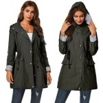 Trench femme manteaux manches longues zipp coupe - vent avec capuche impermable - vert