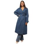 Trench en denim long et boutonn� devant. dot� de ceinture � boucle � la taille et aux poignets. mod�le ...