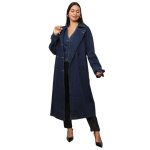 Trench long en denim - la modeuse - ceinture � boucle - 2 poches lat�rales - fente arri�re - femme