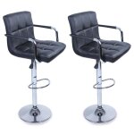 Tresko lot de 2 tabourets de bar noir avec dossier accoudoir chrom� rotation � 360� hauteur r�glable ...