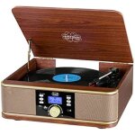 Platine disque - trevi - tt 1042 - 3 vitesses - haut - parleurs stro - meuble en bois