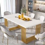 Tribesigns table  manger moderne pour 8 personnes table de salle  manger blanche de 178 cm de long ...