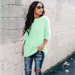 Pull femme tricot doux chic manches longues col rond vert - haute qualité Pull femme tricot doux chic manches longues col rond vert - haute qualité
