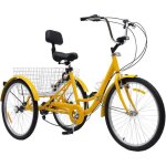 Tricycle 24 pouces 7 vitesses pour adulte vélo pliant jaune 3 roues avec panier support pour tasse deau ... Tricycle 24 pouces 7 vitesses pour adulte vélo pliant jaune 3 roues avec panier support pour tasse deau ...