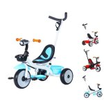Tricycle 3 en 1 pour enfants - willonin - v�lo d�quilibre - barre de pouss�e - bleu et blanc