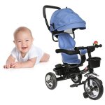 Tricycle 4 - en - 1 pliant pour b�b� huole avec auvent r�glable et si�ge bleu marine