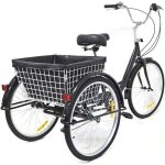 Tricycle adulte 24 pouces 8 vitesses acier au carbone avec panier et lampe tige de selle rglable en ...