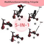 Tricycle b�b� �volutif - vinteky - mod�le 5 en 1 - noir et rouge - pour enfants de 1 � 6 ans - montage ...
