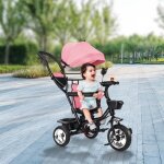 Tricycle enfant confort rose - homewell - baby driver - 3 roues - canne t�lescopique amovible