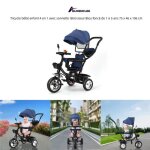 Tricycle �volutif b�b� enfant 4 en 1 quiienclee bleu fonc� avec sonnette et r�troviseur