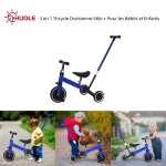 Tricycle huole 3 en 1 pour b�b�s et enfants de 18 mois � 4 ans - bleu avec tige - poussoir