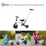 Tricycle huole 3 en 1 pour enfant de 18 mois � 4 ans avec tige - poussoir - blanc