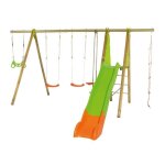 Trigano aire de jeux bois poutre mtal techwood makuta 230 m + toboggan 8 enfants