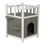 Maison avec balcon pour chats - trixie - gris et blanc - pin vernis - usage int�rieur et ext�rieur