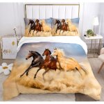 Trois chevaux courant parure de lit 3 pieces 1 housse de couette 220 * 240cm et 2 taies doreillers 63 ...