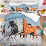 Trois chevaux courant sur la neige parure de lit 3 pieces 1 housse de couette 150 * 200cm et 2 taies ...