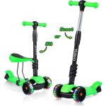 Trottinette 3 en 1 pour enfants - yoleo - plateau antidrapant led roues - vert