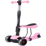 Trottinette avec sige 3 en 1 pour enfants - yoleo - rose - plateau antidrapant led roues