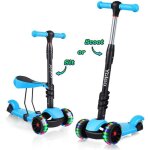 Trottinette avec sige amovible - yoleo - 3 roues - led bleu - enfant 2 - 10 ans