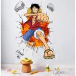 Tstr� one piece stickers muraux adh�sif 3d luffy affiche autocollant creative mural pour d�coration chambre ...