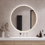�l�gant miroir mural led rond suspendu pour salle de bain 40 cm - lumi�re chaude