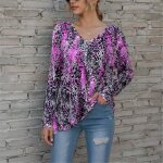 Tunique 2021 nouveau mode femmes tops col v  manches longues impression lche pull dcontract mauve ...