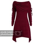 Tunique chemisier tops femme - de plus - collier foldover - manches longues - rouge