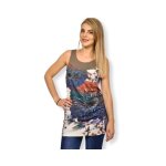 Tunique femme sans manche - smash - motifs fleurs asym�triques - couleur marron - coupe loose - 95% polyester ...