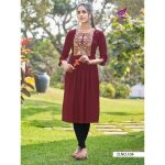 Tunique grande taille brode longue rouge kurti indienne - femme - loose - manches longues - col arrondi ...
