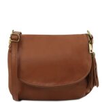 Tuscany leather - tl bag - sac bandouli�re besace en cuir souple avec pompon - cannelle (tl141223)