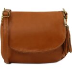 Tuscany leather - tl bag - sac bandouli�re besace en cuir souple avec pompon - cognac (tl141223)