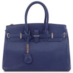 Tuscany leather - tl bag - sac � main pour femme avec finitions couleur or - bleu fonc� (tl141529)
