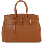 Tuscany leather - tl bag - sac � main pour femme avec finitions couleur or - cognac (tl141529)