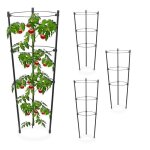 Relaxdays tuteur  tomates en lot de4 mtal et plastique hauteur: 45cm 3anneaux rglables pour plantes ...