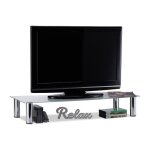 Relaxdays table tv pieds mtalliques chroms lvation cran rectangulaire rehausseur en verre 100x35x17 ...