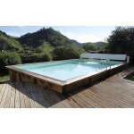 Ubbink piscine bois lina 350x650 h140cm - liner beige - hors sol semi enterre ou enterre - garantie ...