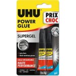 Colle - uhu - power glue gel - ultra forte - 2 tubes de 3g - rsiste  leau