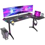 Unho bureau gamer led angle droit bureau gaming forme l 162x100x77cm table table ordinateur