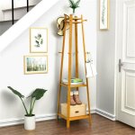 Unho porte manteau en bambou sur pied meuble vestiaire entre portant vtement solide avec tagre pour ...