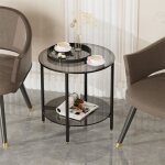 Unho table appoint plateau verre bout de canapé rond noir 50 cm petite table basse salon en verre trempé ... Unho table appoint plateau verre bout de canapé rond noir 50 cm petite table basse salon en verre trempé ...