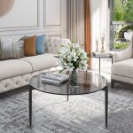 Unho table basse ronde 80 cm diametre table salon ronde en verre tremp cadre en mtal pour bureau chambre ...