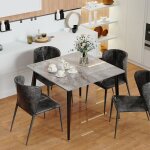 Unho table carre salle  manger scandinave marbre table de cuisine 4 personnes meuble blanc en pierre ...