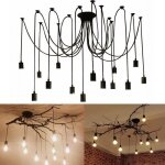 Uni 14 t�te lustre suspension vintage r�tro loft plafonnier araignee pendentif noir