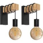 Uni lot de 2 applique murale int�rieur industrielle en bois e27 lampe murale suspension vintage noir