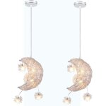 Uni lot de 2 lustre suspension lune etoile led plafonnier luminaire aluminium pour enfant chambre lumire ...