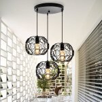 Uni 3 lampes lustre suspension design cage fer luminaire vintage industrielle noir