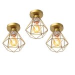 Plafonnier cage diamant r�tro industrielle - wottes - 3 ampoules e27 - fer forg� - jaune